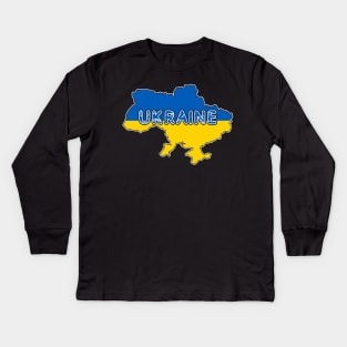 Ukraine Flag and Map Slava Ukraini Kids Long Sleeve T-Shirt